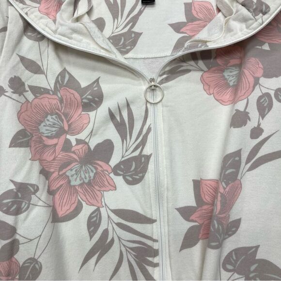 Miss Elaine Sweatshirt SZ PS Zipper Robe Pink Gray Floral Print House Dress Mumu - Picture 6 of 13
